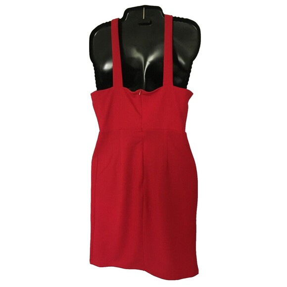 Women's Halter Crisscross Dress Size Small Red Knit Ruched Wrap Bodycon Mini D8 - Picture 5 of 8